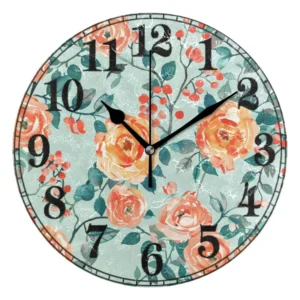 Rose Flower Wall Clock with Leaves
